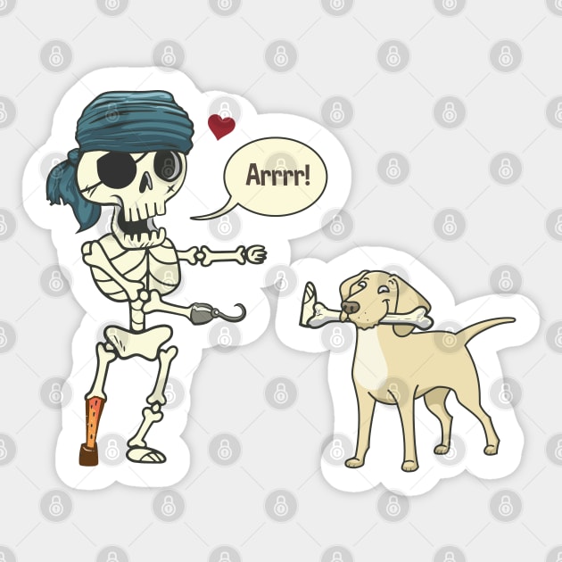 Funny Skeleton Pirate with a Dog Sticker by origato